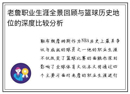 老詹职业生涯全景回顾与篮球历史地位的深度比较分析 老詹职业生涯全景回顾与篮球历史地位的深度比较分析